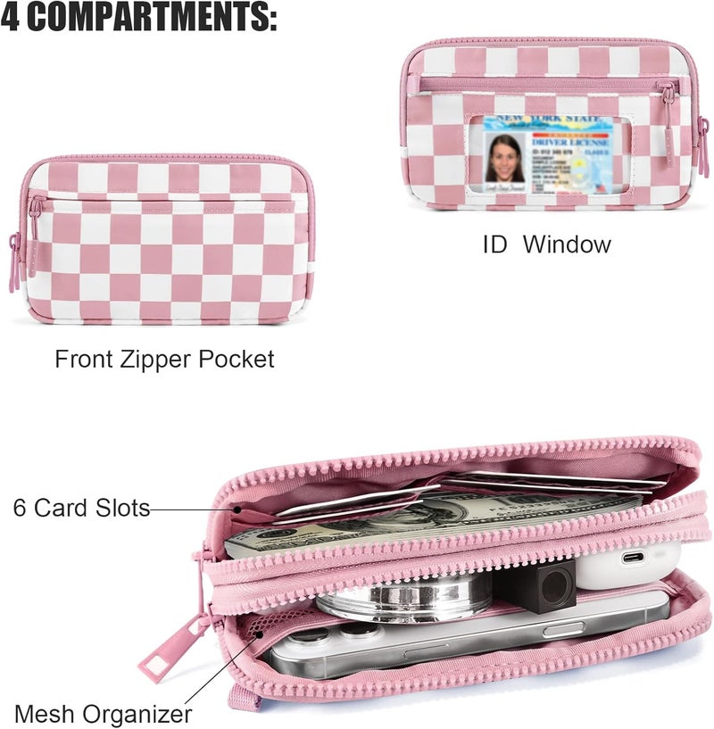 NEWROGENG Checkered WristleWallets for Women, RFID Wallet Crossbody with 4 Zippers, Credit Card Holder Cell Phone Organizer - Image 5